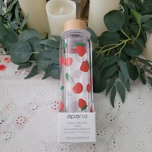 Apana Clear Glass Bottle with Red Strawberry Pattern